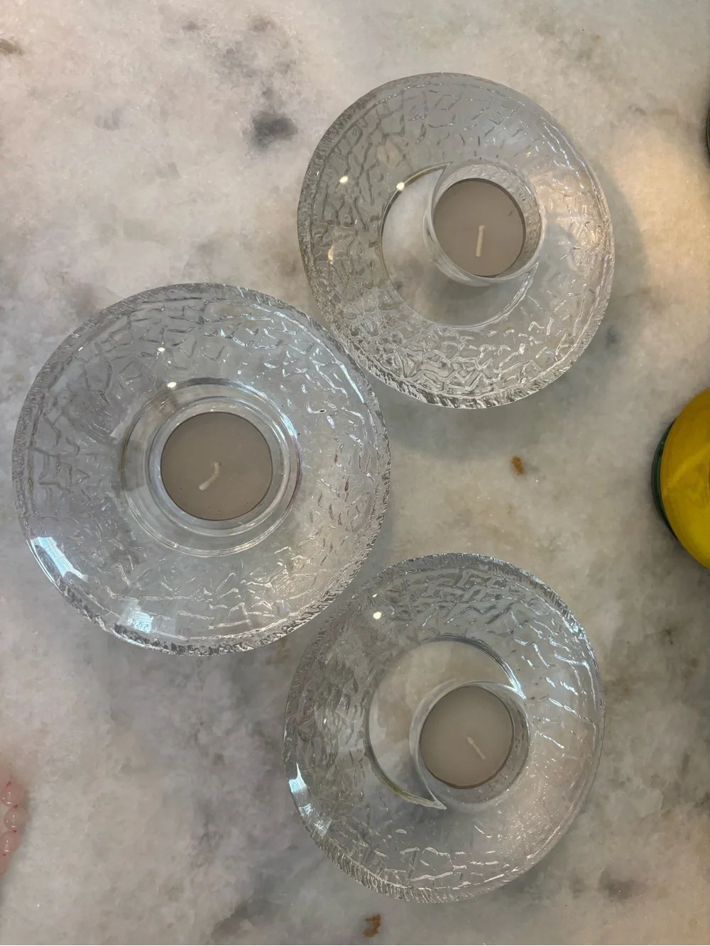 Orrefors set of 3 Discus crystal votive holders